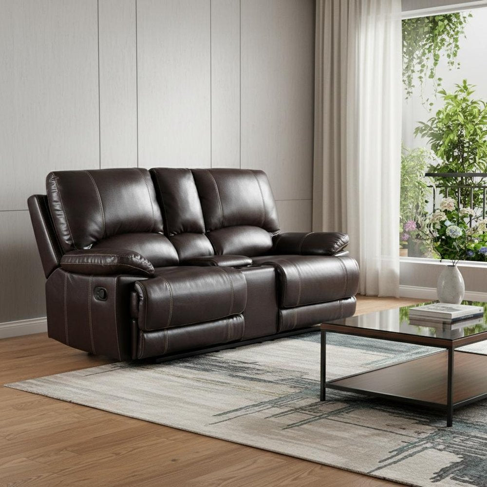 Brown Faux Leather Manual Reclining Love Seat with Storage - 76-inch