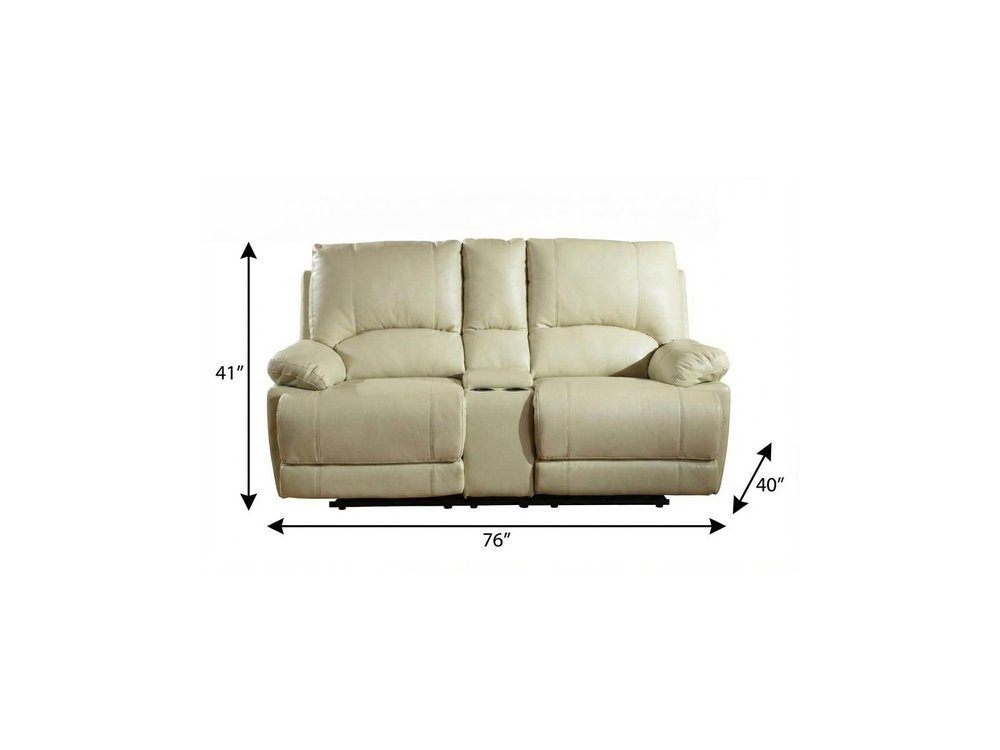 Beige Faux Leather Manual Reclining Love Seat with Storage - 76-inch