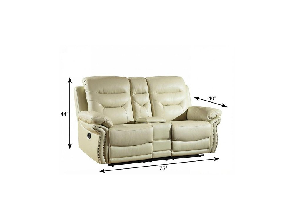Beige Faux Leather Manual Reclining Love Seat with Storage - 75-inch