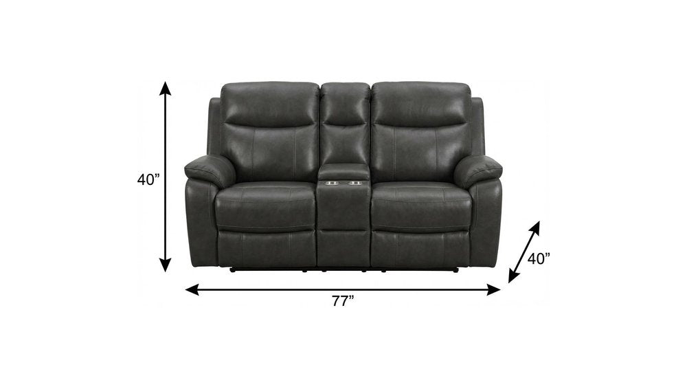 Gray Faux Leather Manual Reclining Love Seat with Storage - 77-inch