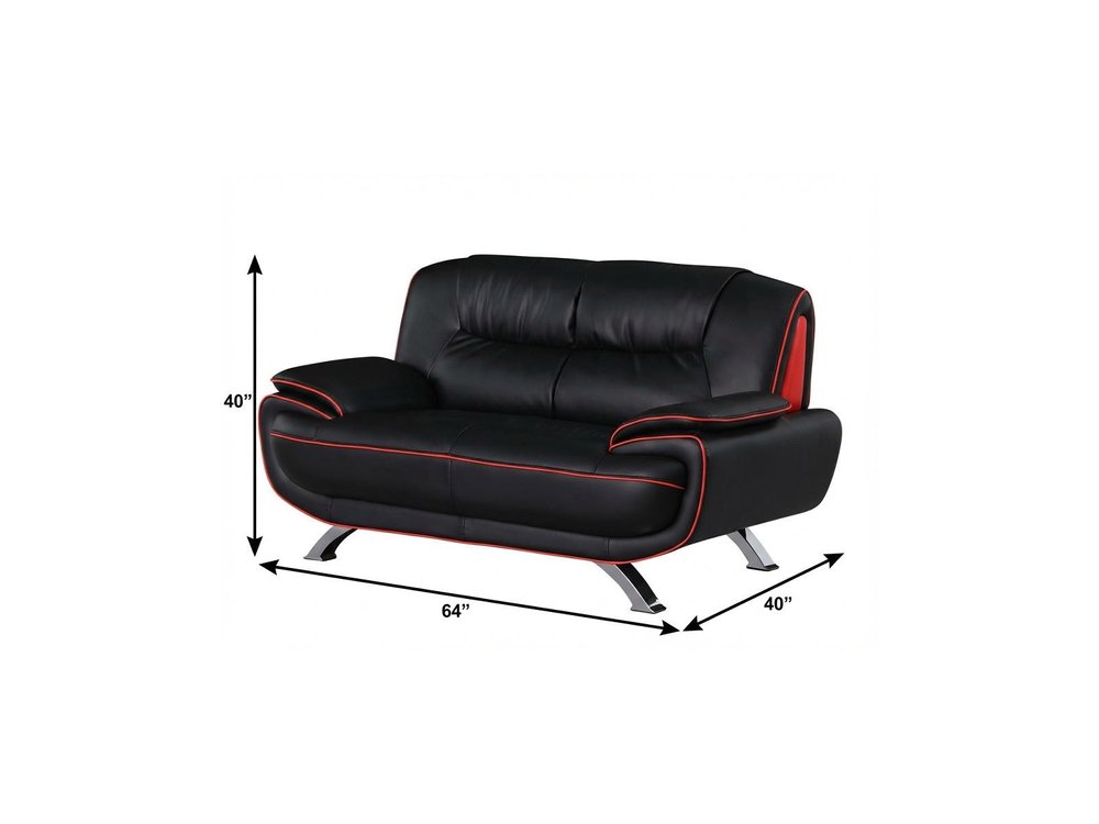 Black and Silver Faux Leather Loveseat - 64-inch