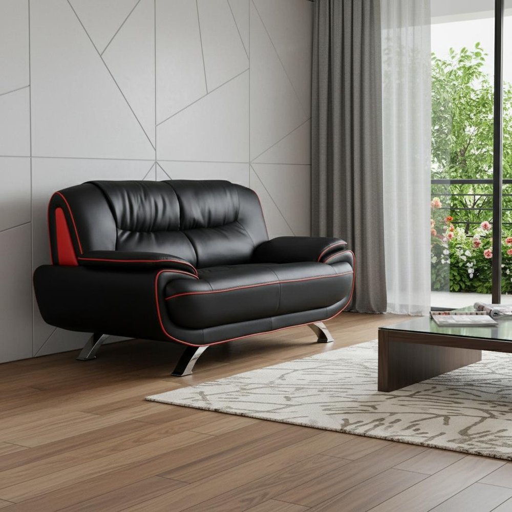 Black and Silver Faux Leather Loveseat - 64-inch