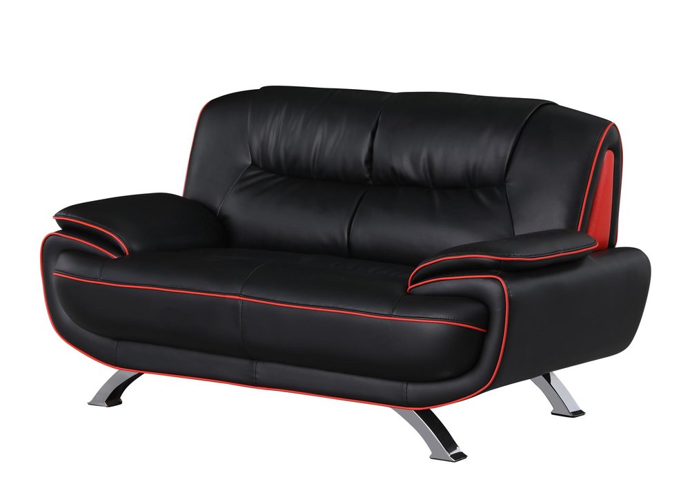 Black and Silver Faux Leather Loveseat - 64-inch