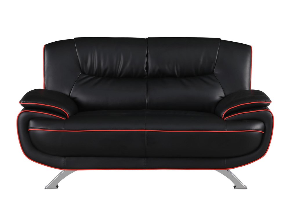Black and Silver Faux Leather Loveseat - 64-inch