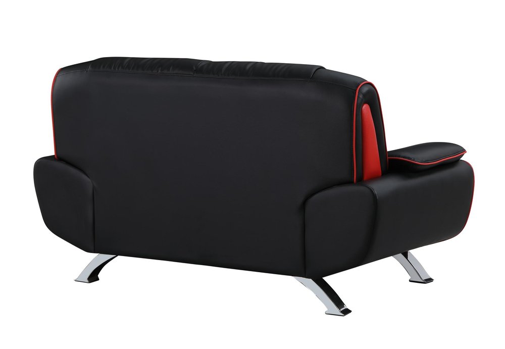 Black and Silver Faux Leather Loveseat - 64-inch