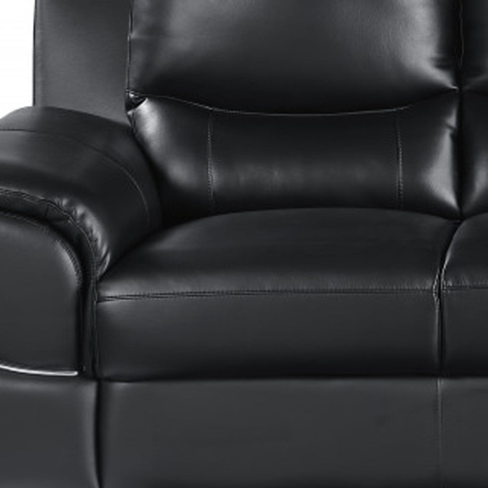 Black Leather Sofa with Silver Legs - 85-inch