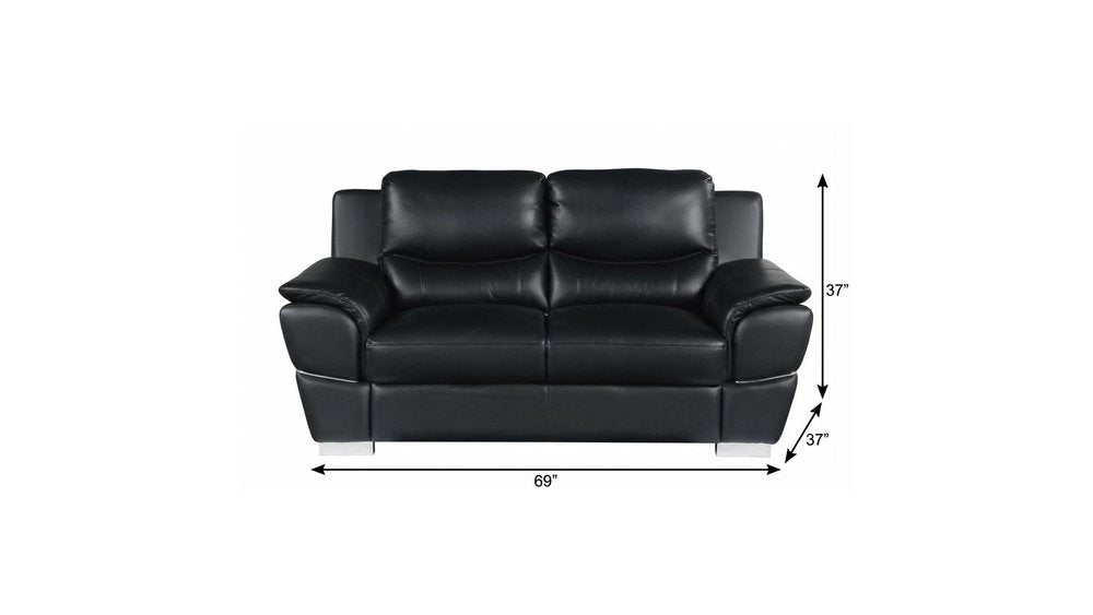 Black and Silver Faux Leather Love Seat - 69-inch