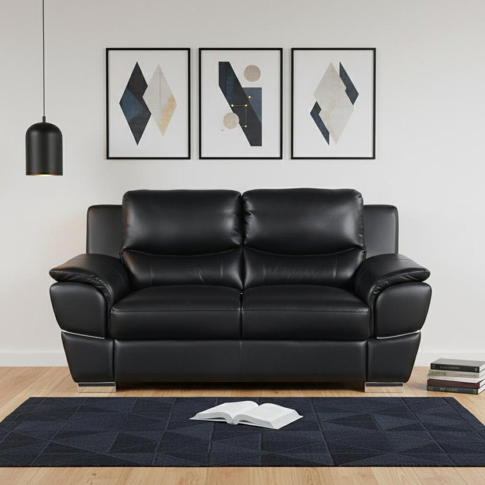 Black and Silver Faux Leather Love Seat - 69-inch