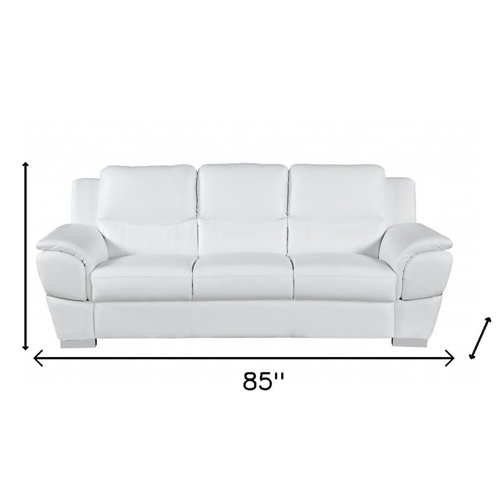Black Leather Sofa with Silver Legs - 85-inch