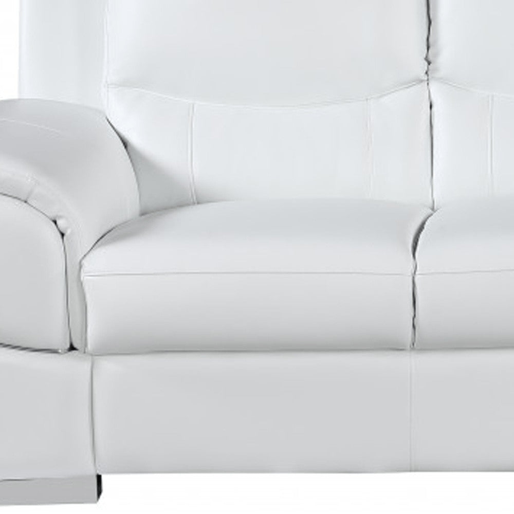 Black Leather Sofa with Silver Legs - 85-inch