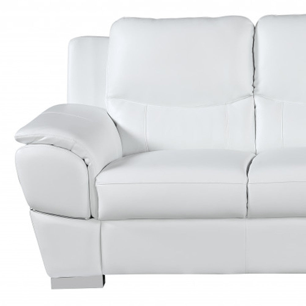 Black Leather Sofa with Silver Legs - 85-inch