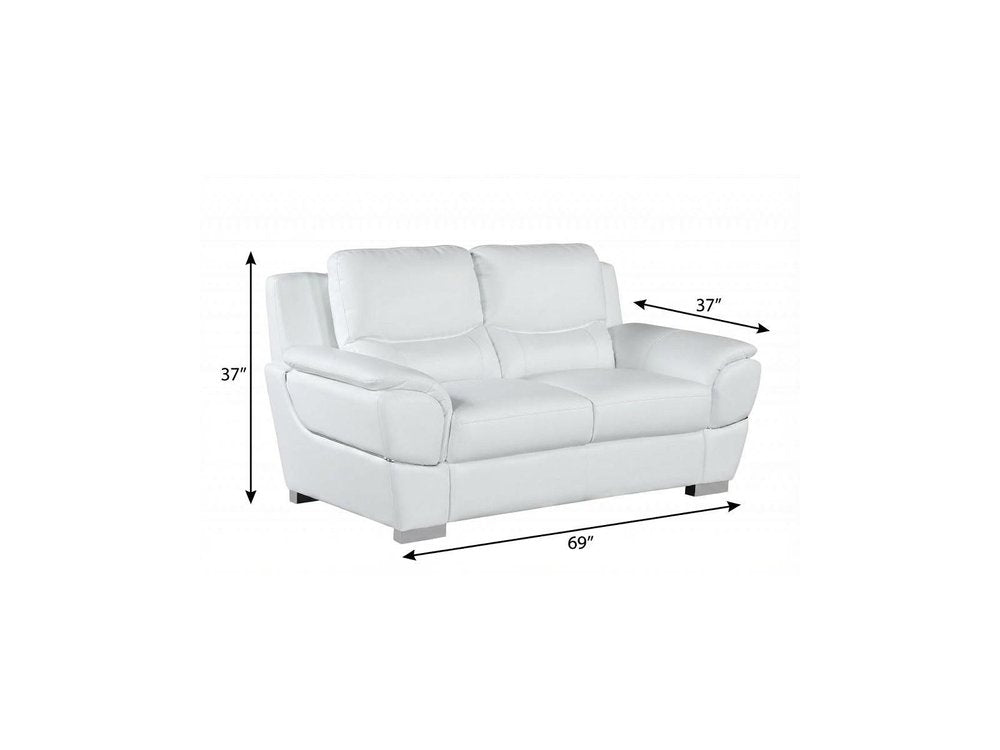 White and Silver Faux Leather Love Seat - 69-inch