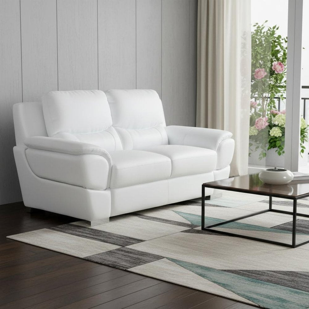 White and Silver Faux Leather Love Seat - 69-inch