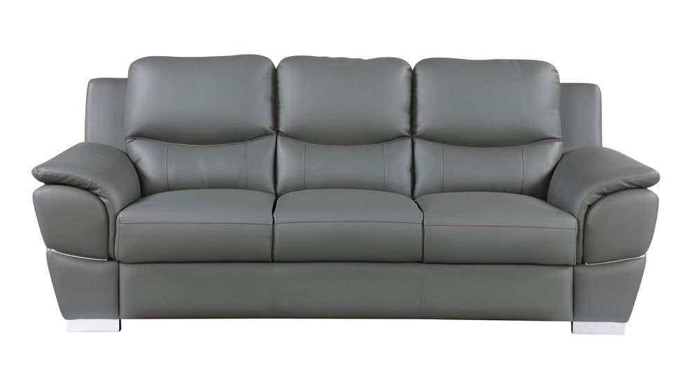 Black Leather Sofa with Silver Legs - 85-inch
