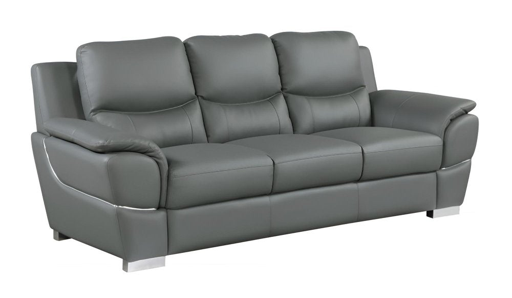Black Leather Sofa with Silver Legs - 85-inch