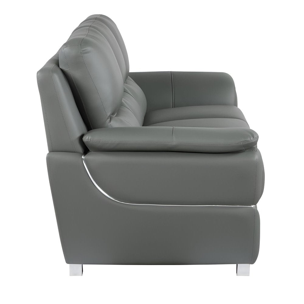 Black Leather Sofa with Silver Legs - 85-inch