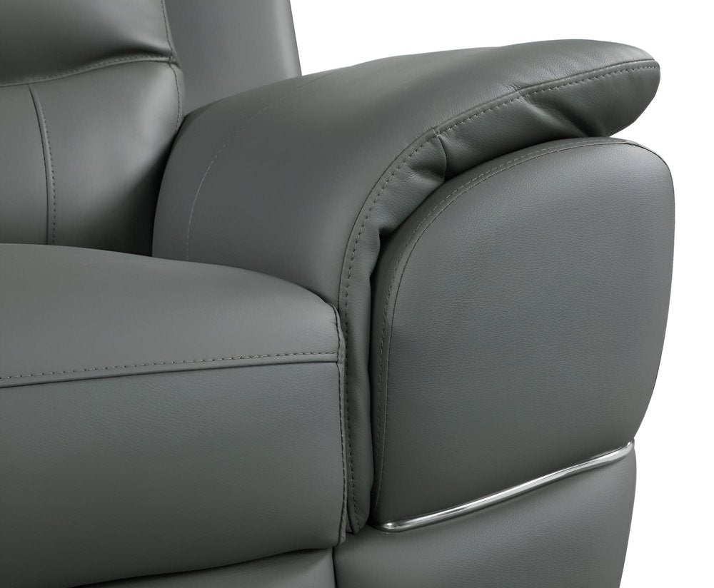 Black Leather Sofa with Silver Legs - 85-inch