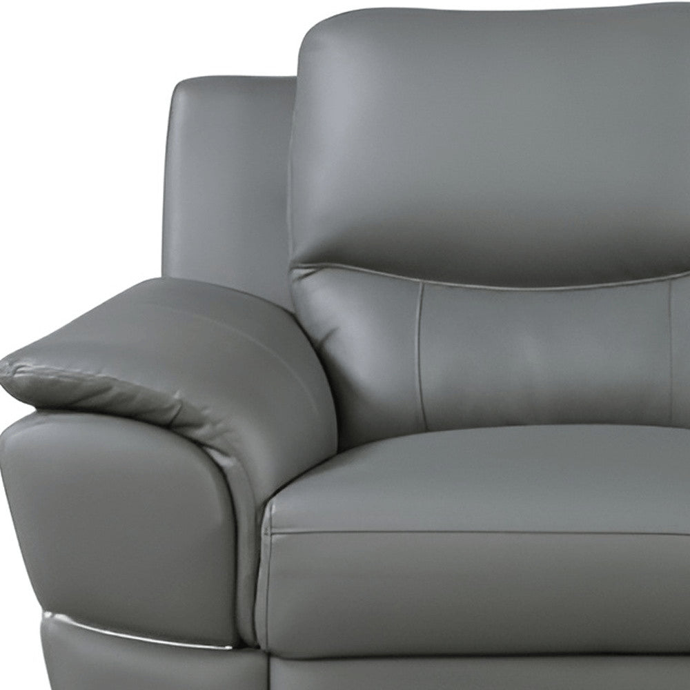 Black Leather Sofa with Silver Legs - 85-inch