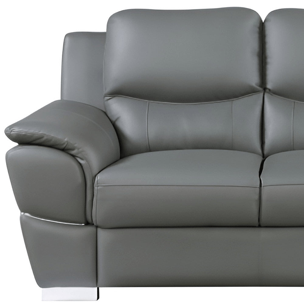 Black Leather Sofa with Silver Legs - 85-inch