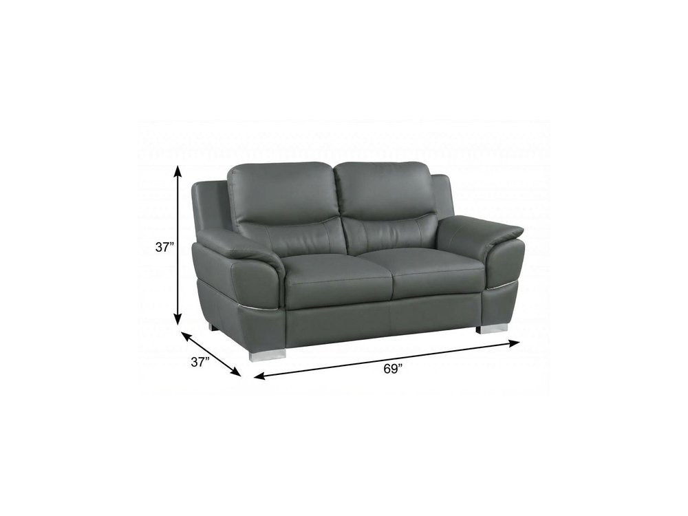 Gray and Silver Faux Leather Love Seat - 69-inch