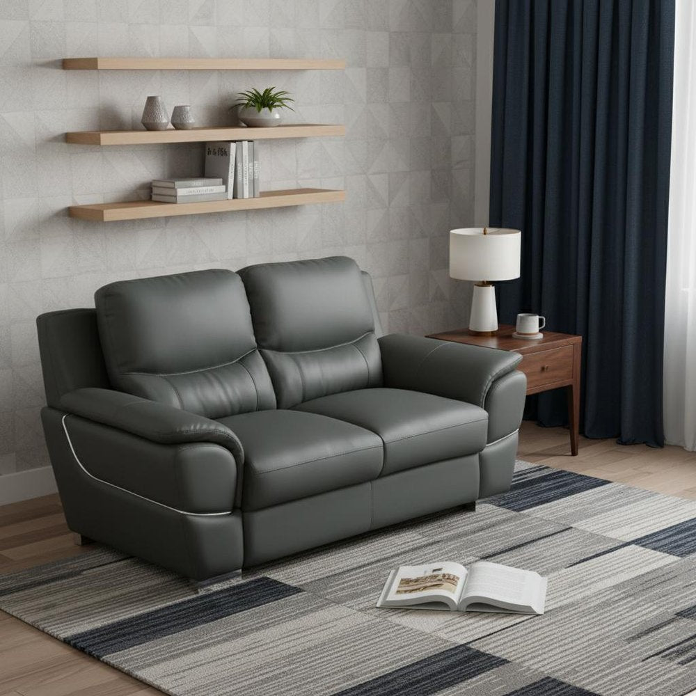 Gray and Silver Faux Leather Love Seat - 69-inch