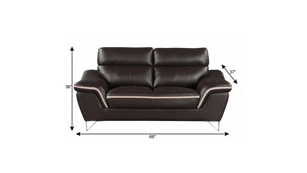 Brown and Silver Faux Leather Love Seat - 69-inch