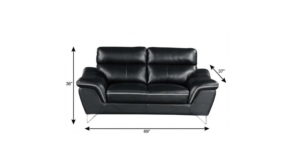 Black and Silver Faux Leather Love Seat - 69-inch