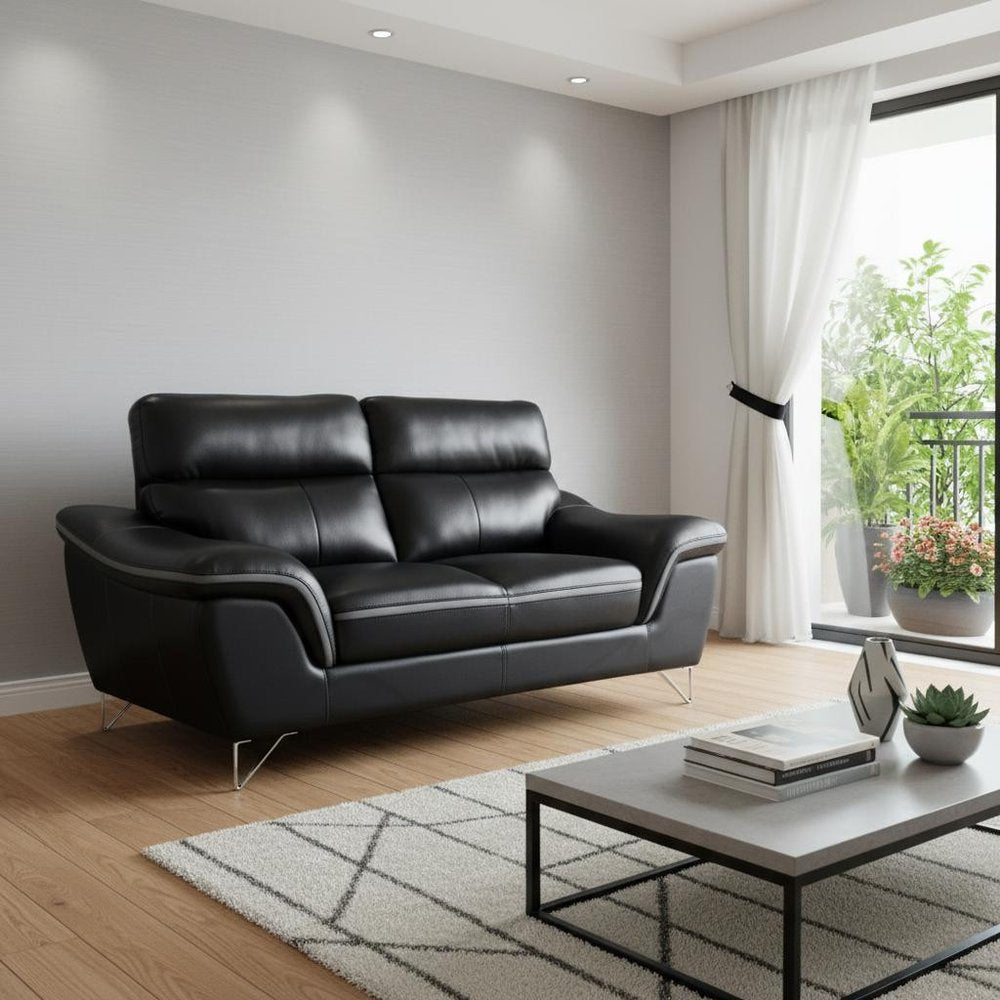 Black and Silver Faux Leather Love Seat - 69-inch