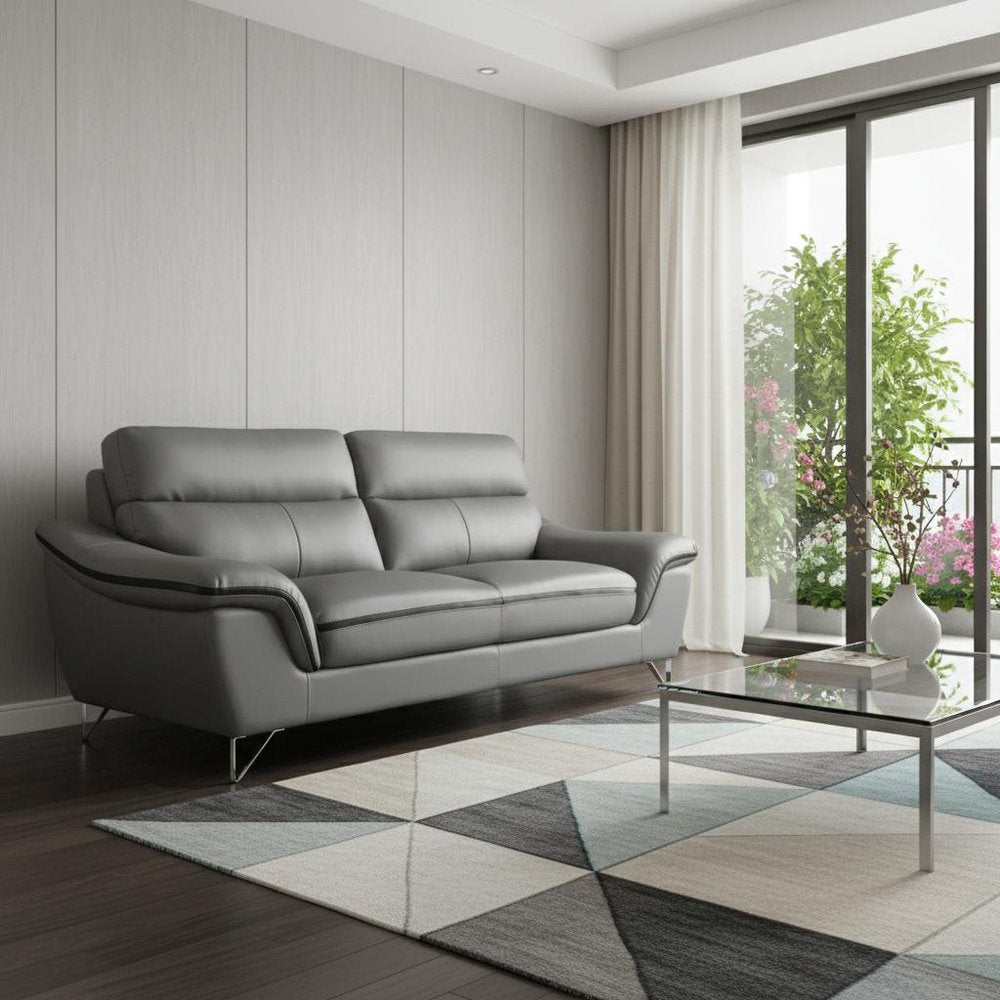 Gray and Silver Faux Leather Love Seat - 69-inch