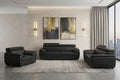 Three Piece Indoor Black Genuine Leather Six Person Seating Set