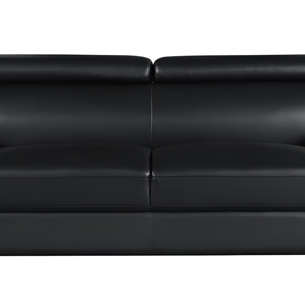 Black Leather Sofa with Silver Legs - 86-inch