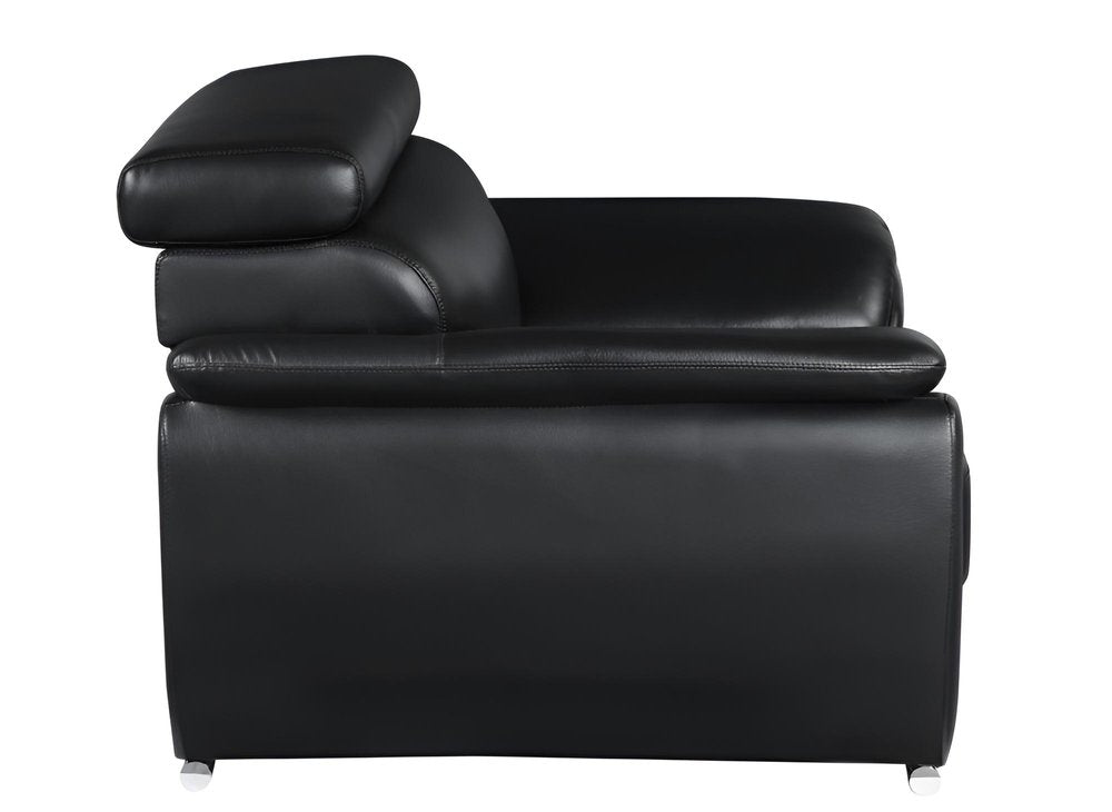 Black Leather Sofa with Silver Legs - 86-inch