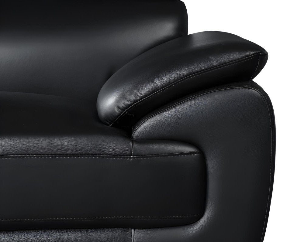 Black Leather Sofa with Silver Legs - 86-inch