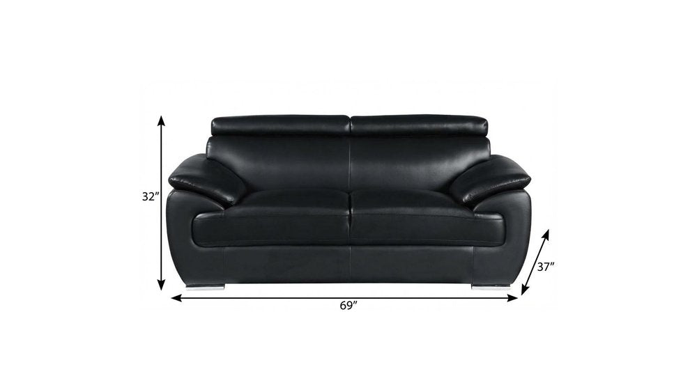 Black and Silver Faux Leather Loveseat - 69-inch