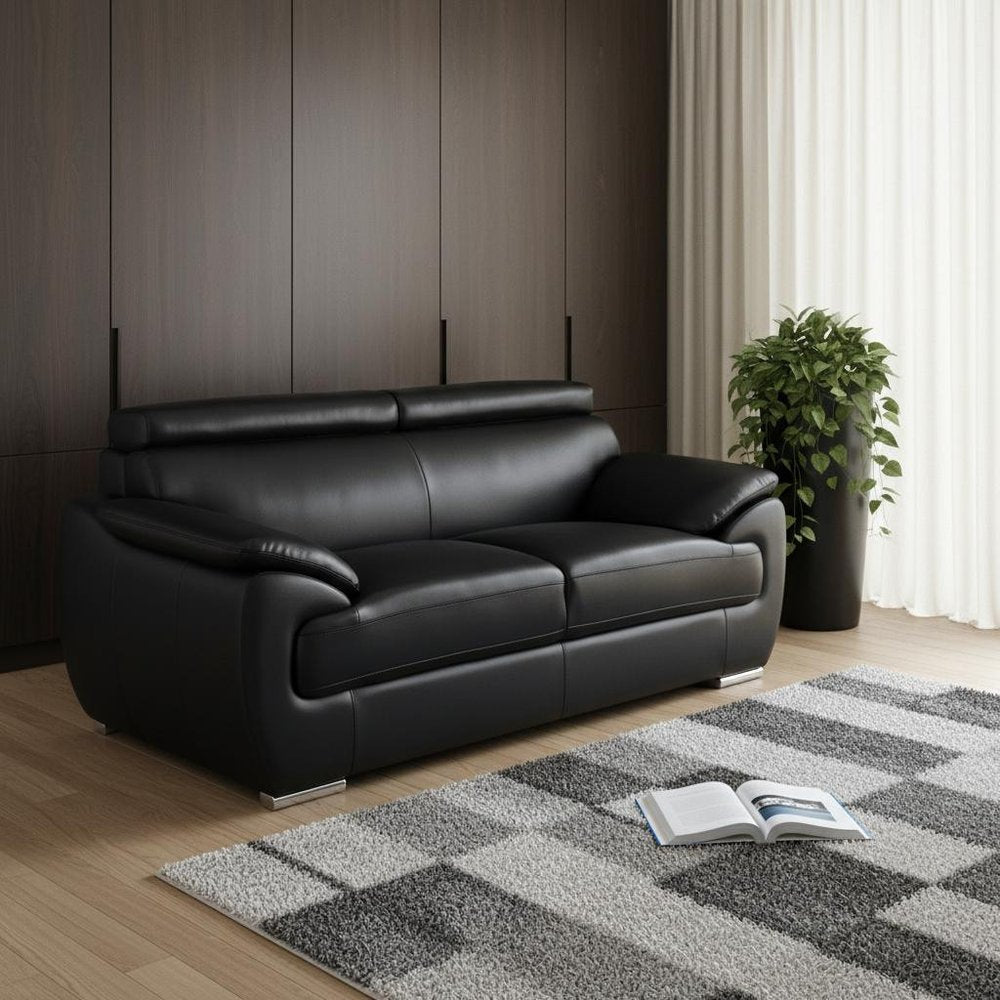 Black and Silver Faux Leather Loveseat - 69-inch
