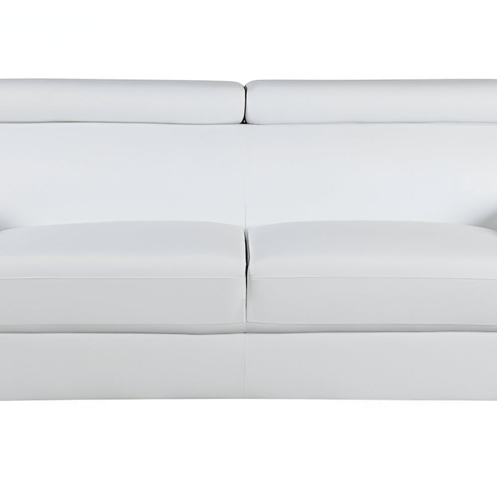 White Leather Sofa with Silver Legs - 86-inch