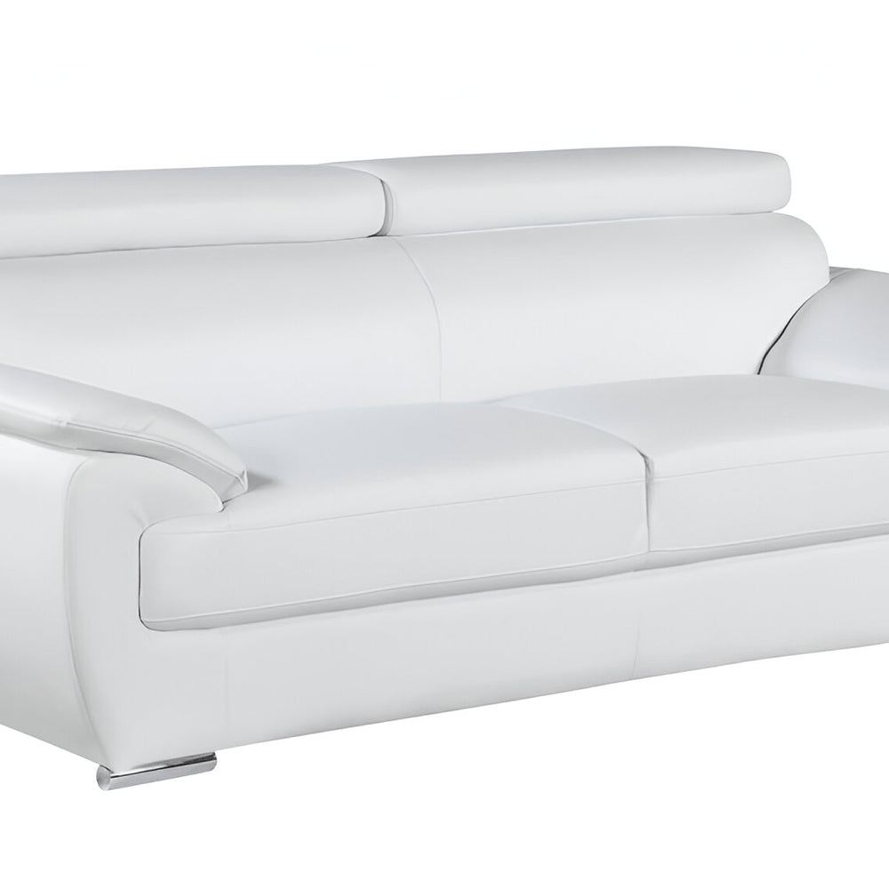 White Leather Sofa with Silver Legs - 86-inch