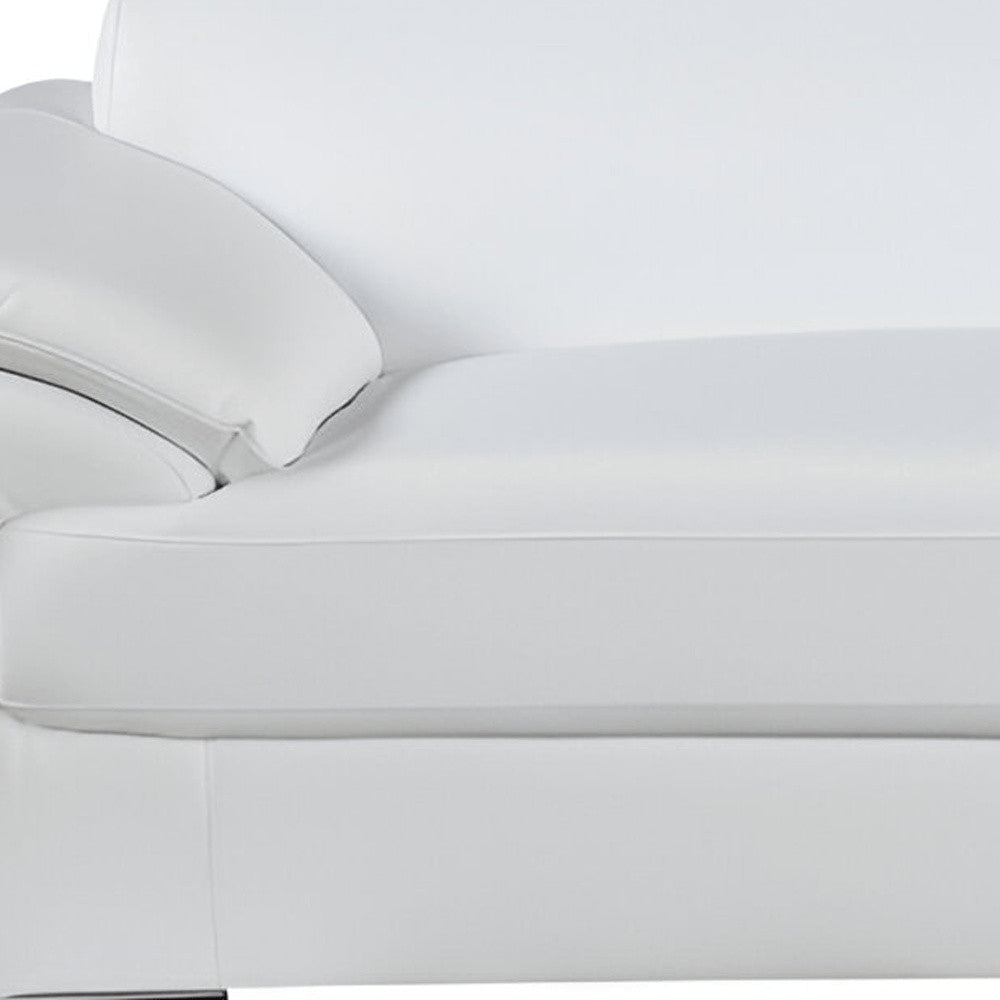 White Leather Sofa with Silver Legs - 86-inch