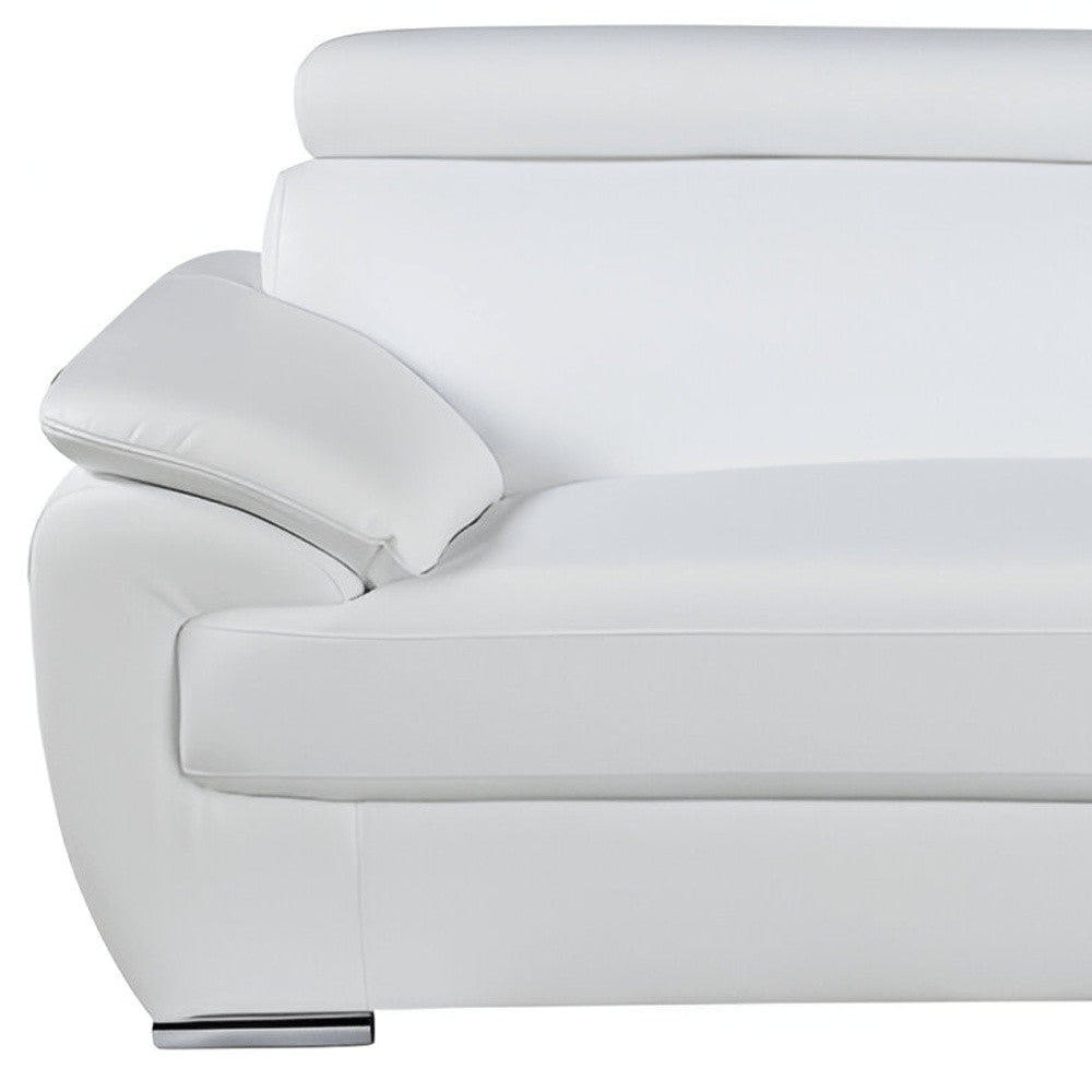 White Leather Sofa with Silver Legs - 86-inch