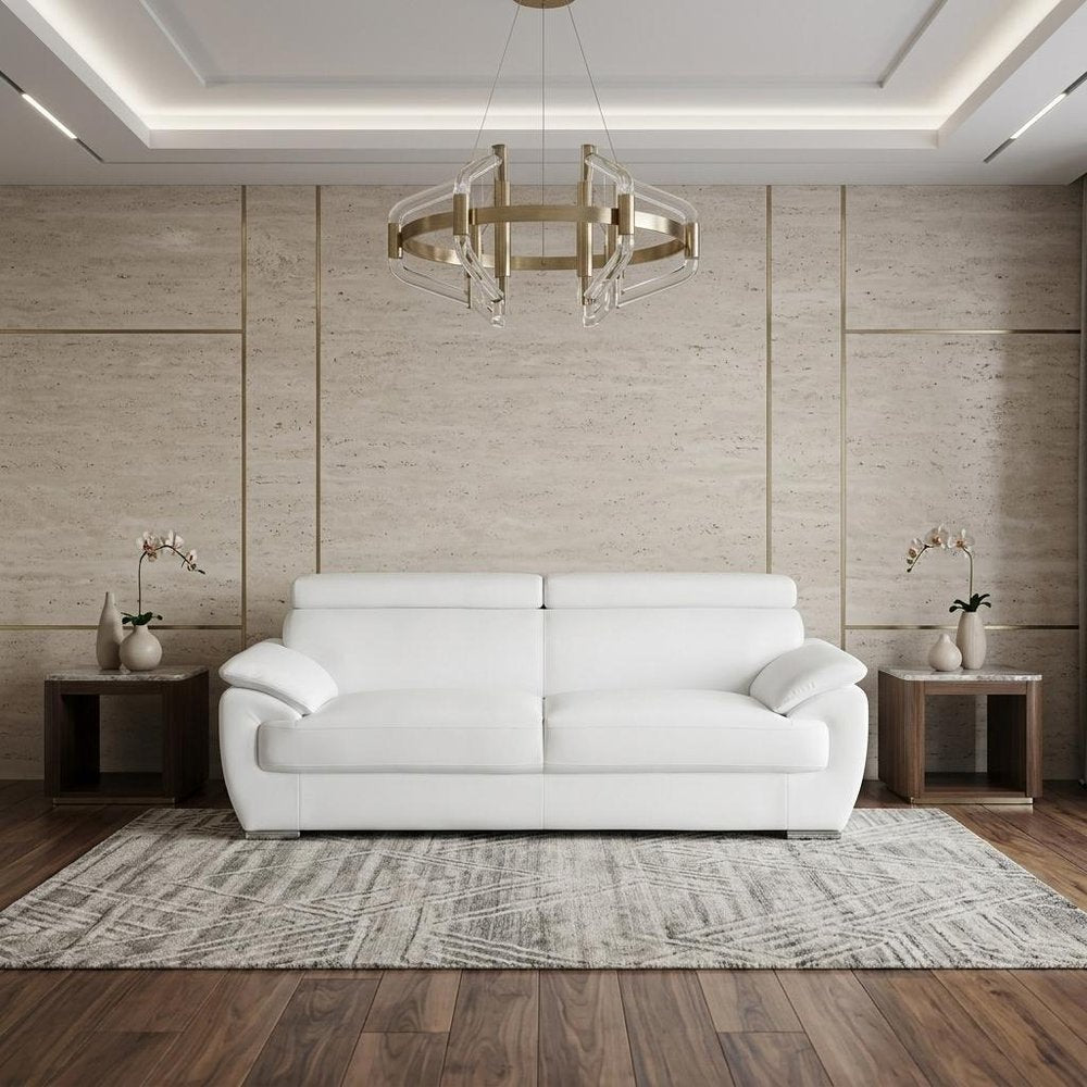 White Leather Sofa with Silver Legs - 86-inch