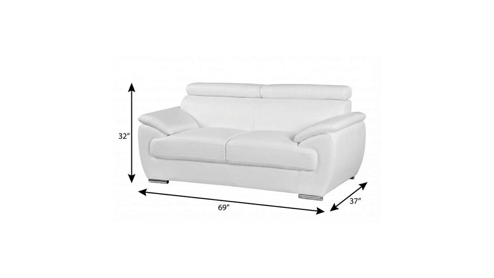 White and Silver Faux Leather Loveseat - 69-inch