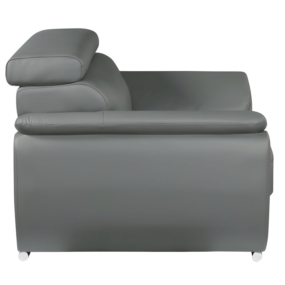 Gray Leather Sofa with Silver Legs - 86-inch