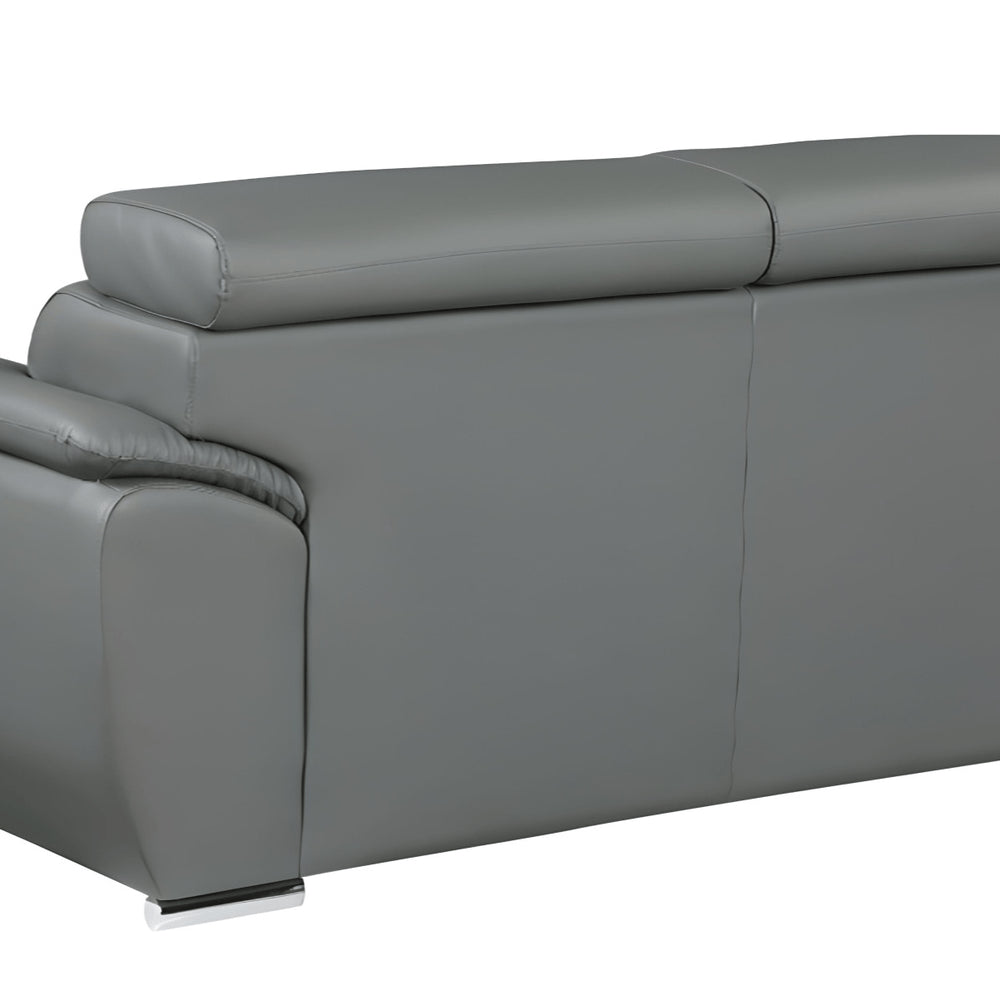 Gray Leather Sofa with Silver Legs - 86-inch