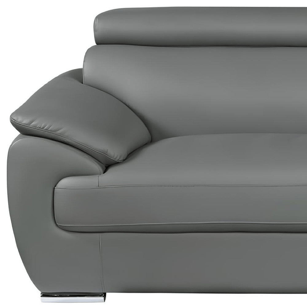 Gray Leather Sofa with Silver Legs - 86-inch