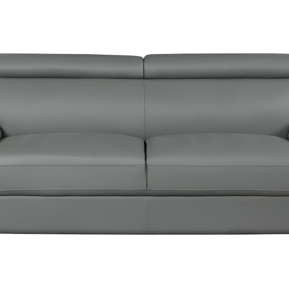 Gray Leather Sofa with Silver Legs - 86-inch