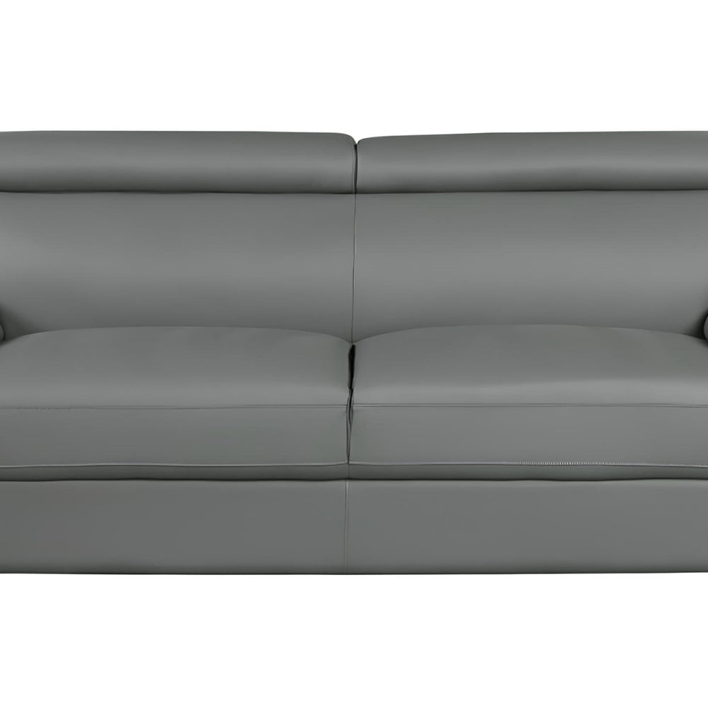 Gray Leather Sofa with Silver Legs - 86-inch