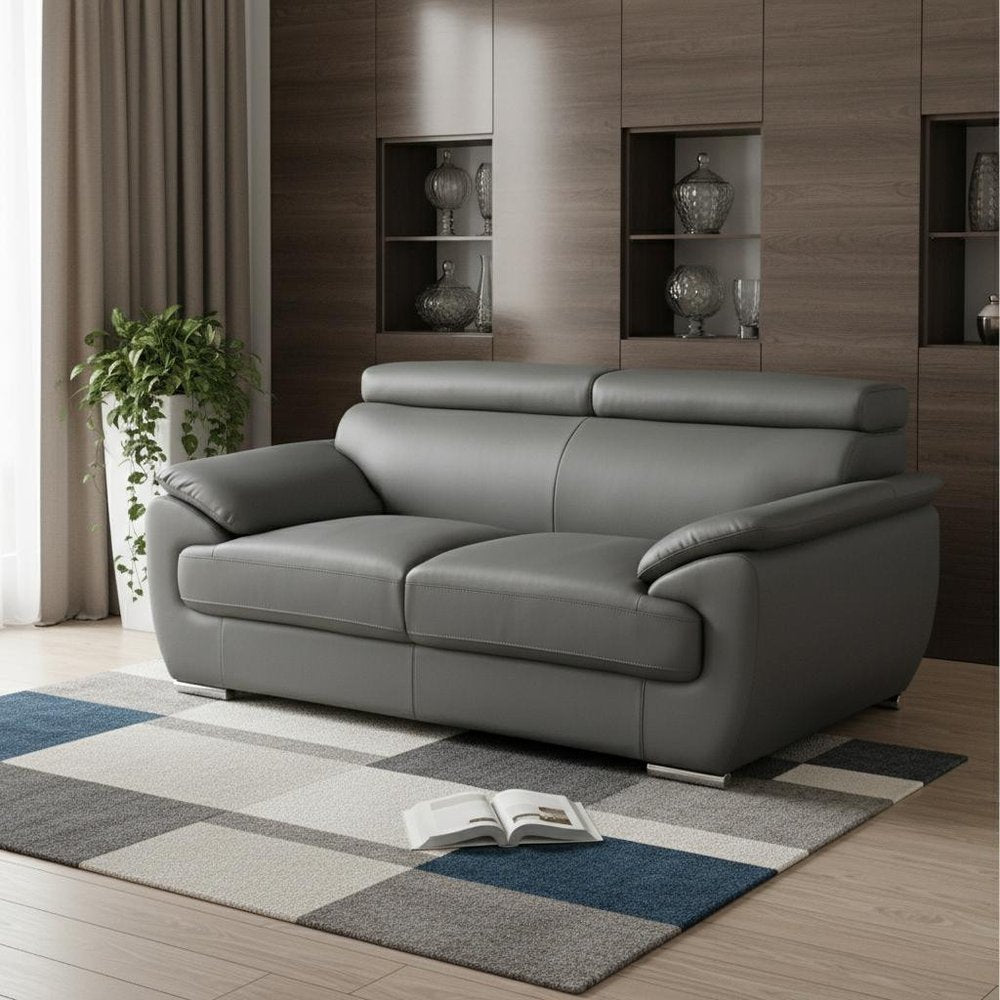 Gray and Silver Faux Leather Loveseat - 69-inch