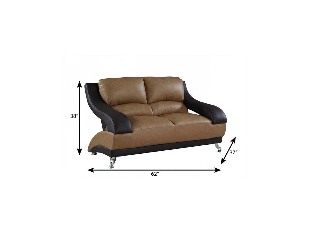 Brown and Black and Silver Faux Leather Loveseat - 62-inch
