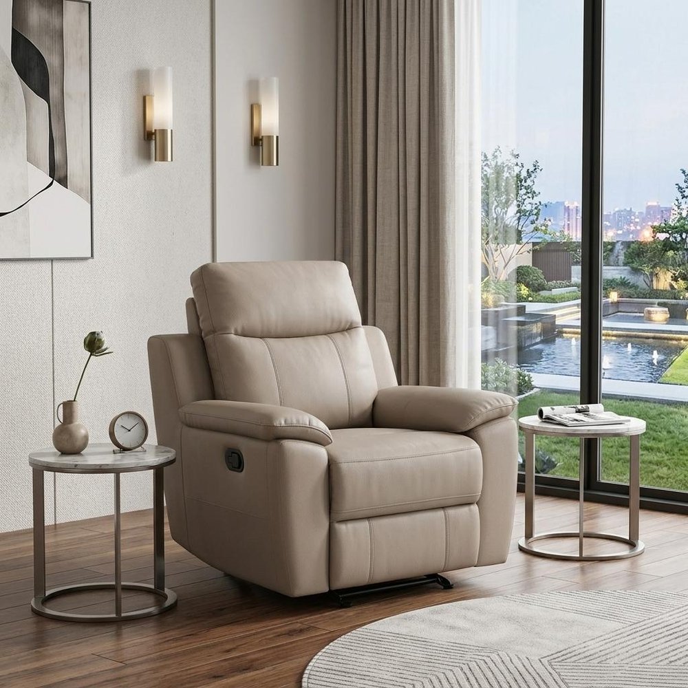 Beige Fascinating Leather Reclining Chair - 41-inch