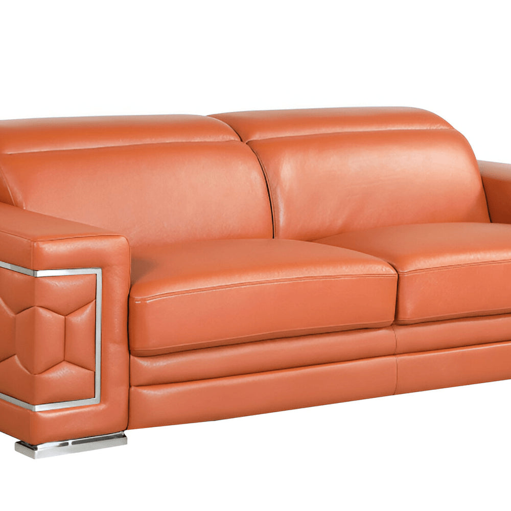 Camel Italian Leather Sofa with Silver Legs - 89-inch